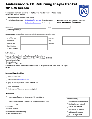 Cv templates doc - Ambassadors FC Returning Player Packet - afc ambassadorsfootball