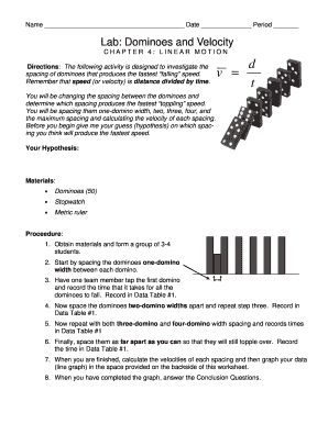 Dominoes and Velocity Lab Worksheet