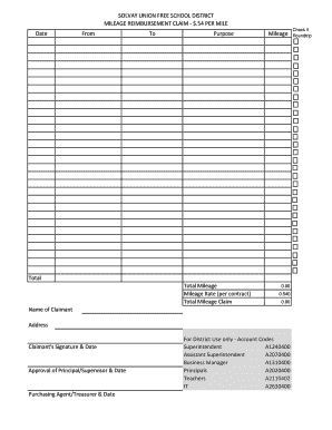 Mileage reimbursement template - Mileage Reimbursement Form - 2016 - Solvay Union Free School ...