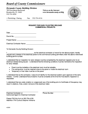 Hernando County Early Electric Release Form