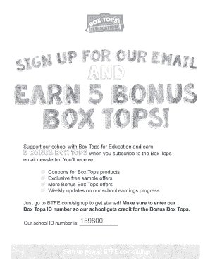 Box Tops for Education Signup Form