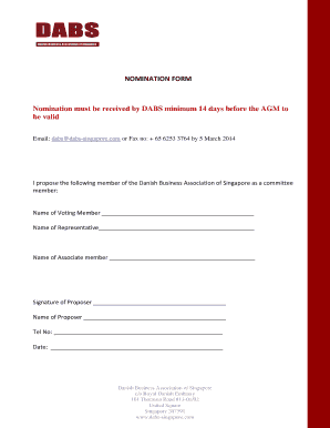 Nomination must be received by bDABSb minimum 14 days before