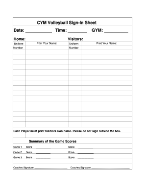 CYM Volleyball Sign-In Sheet