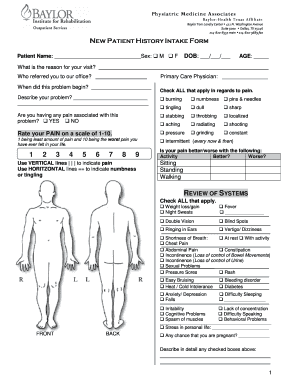 Personal letter of recommendation - Patient HistoryIntake Form - Baylor Health Care System