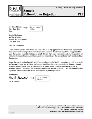 Registration letter from job - Sample Rejection Follow-up Letter - College of Agricultural ... - casnr okstate