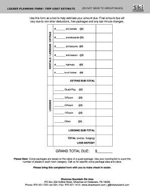 LEADER PLANNING FORM TRIP COST ESTIMATE