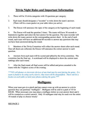 Fillable Online Trivia Night Rules and Important Information Fax Email ...