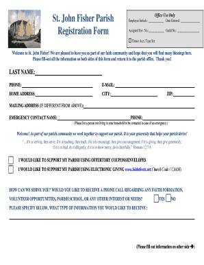 Fillable Online New Parishioner Registration - fillable Fax Email Print ...