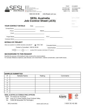 Competitor analysis template word - BSESLb Australia Job Control Sheet JCS