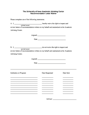 fillable online advisingcenter uiowa letter of recommendation waiver letter of recommendation for academic advisor