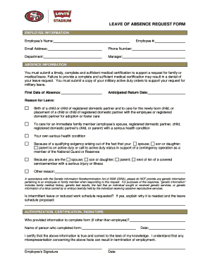 Medical certificate for leave pdf - LEAVE OF ABSENCE REQUEST FORM - Levi039s Stadium