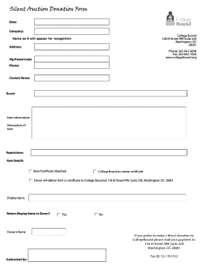 Silent Auction Donation Form - College Bound Inc - collegebound