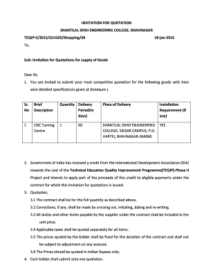 INVITATION FOR QUOTATION SHANTILAL SHSH ENGINEERING - ssgec ac