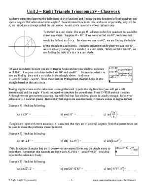 Unit 3 Right Triangle Trigonometry - Classwork - pballew