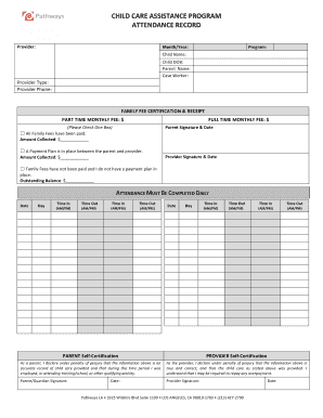 CHILD CARE ASSISTANCE PROGRAM ATTENDANCE RECORD - Pathways LA