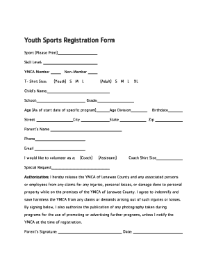 Youth Sports Registration Form - YMCA of Lenawee County - ymcaoflenawee