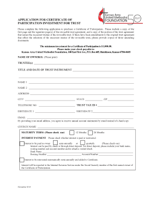 Application for Trust - Kansas Area United Methodist Foundation - kaumf