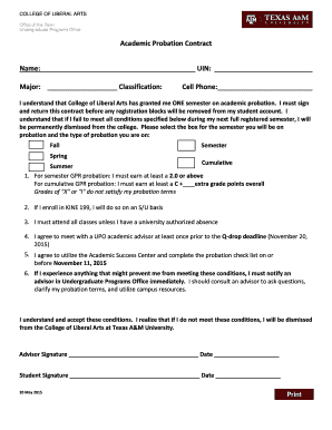 Academic Probation Contract. merge template