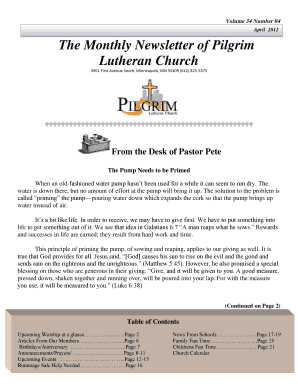 April 2012 The Monthly Newsletter of Pilgrim Lutheran Church - pilgrimonline