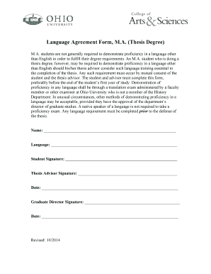 Fillable Online ohio Language bAgreement Formb bMAb Thesis Degree - Ohio University Fax Email ...