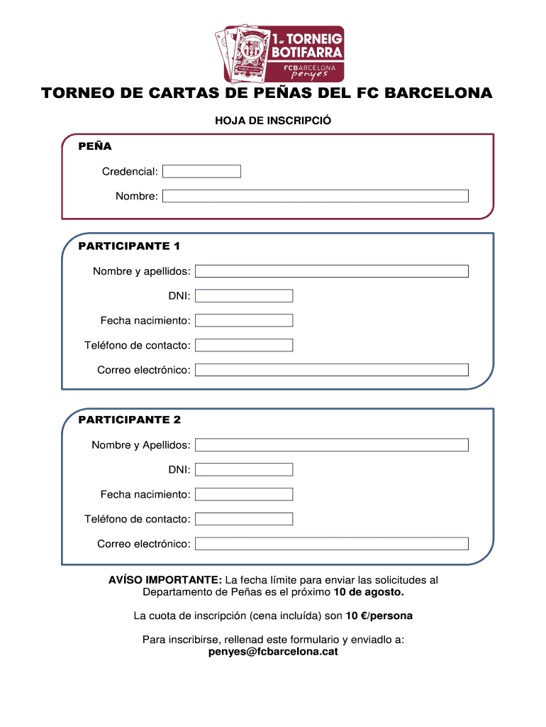 TORNEO DE CARTAS DE PEAS DEL FC BARCELONA Vista previa en la página 1