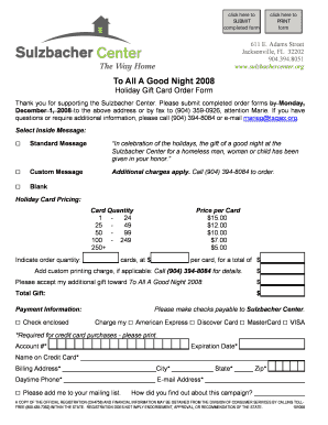 To All A Good Night 2008 Holiday Gift Card Order Form