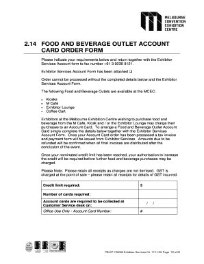 214 FOOD AND BEVERAGE OUTLET ACCOUNT CARD ORDER FORM