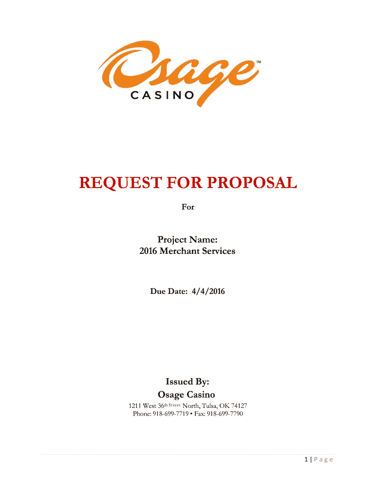 2016 Merchant Services RFP - Osage Casinos Preview on Page 1