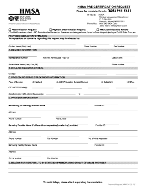 Generic Pre-certification Request Form - 09/11 - HMSA.com