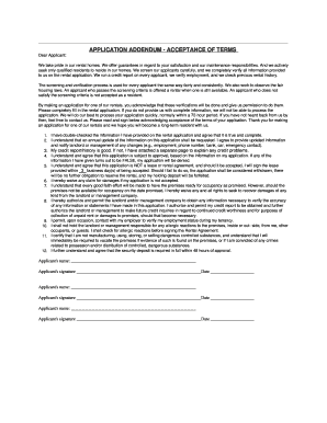 Rental Application Addendum - Acceptance of Terms