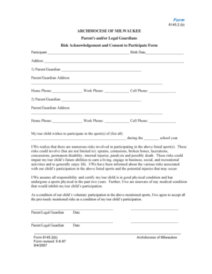 Parent's Risk Acknowledgement and Consent Form