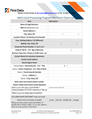 NACS Card Processing Program Merchant Check List
