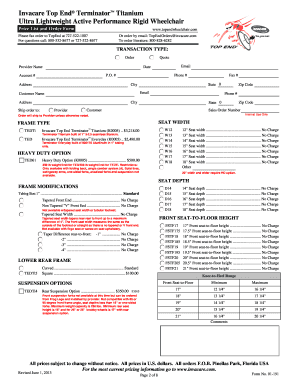 Invacare Top End Terminator Titanium Order Form