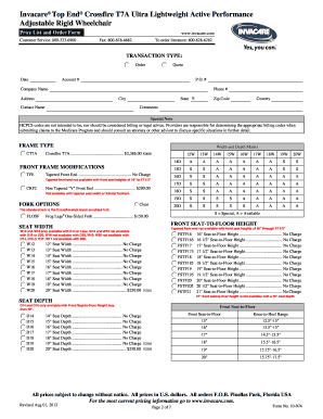 Invacare Wheelchair Order Form