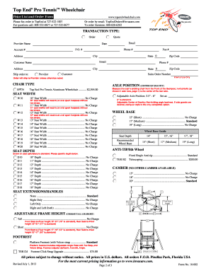 Top End Pro Tennis Wheelchair Order Form