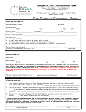 Unlicensed Assistant Information Form