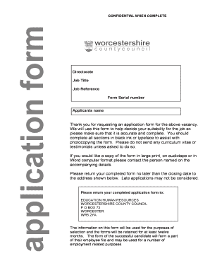 Worcestershire County Council Job Application Form
