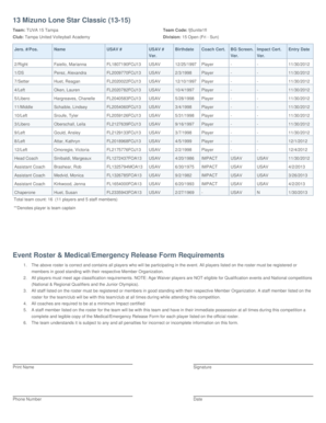 13 Mizuno Lone Star Classic Team Roster Form