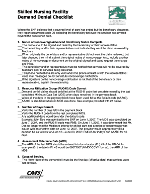 Skilled Nursing Facility Demand Denial Checklist
