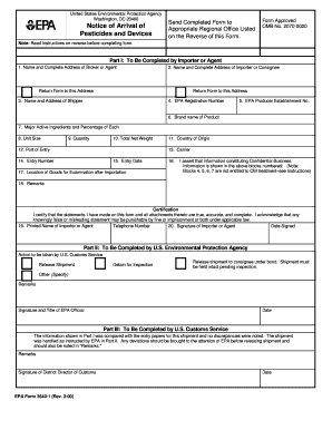 EPA Form 3540-1 Notice of Arrival