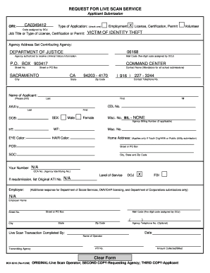 California Live Scan Service Request Form