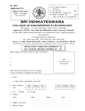 Tamil Nadu B.E. / B.Tech. Admission Form
