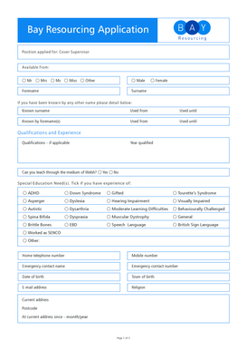 Cover Supervisor Application Form