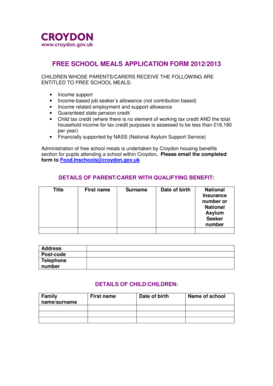 Free School Meals Application Form