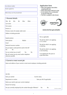 UK Job Application Form