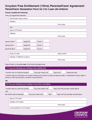 Croydon Free Entitlement Parental Agreement