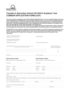 Transfer to Secondary School 2013/2014 Common Application Form
