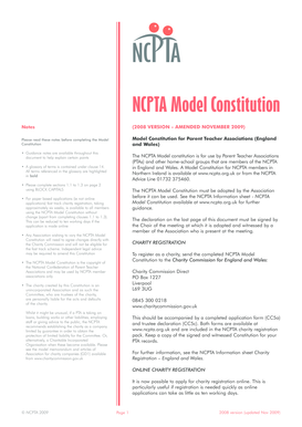 NCPTA Model Constitution for Parent Teacher Associations