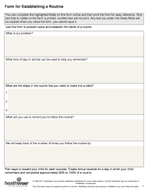 Form for Establishing a Routine