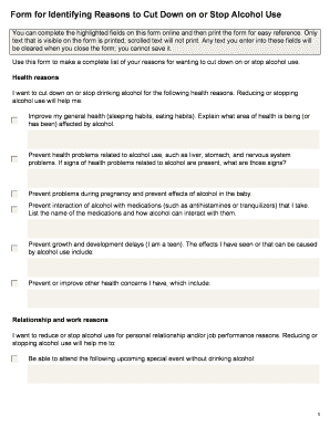 Alcohol Use Reduction Form